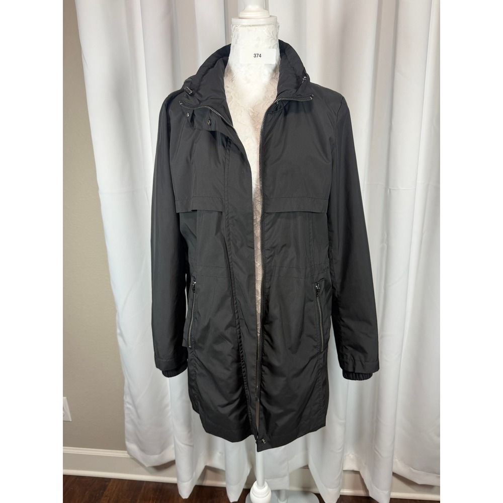 Banana Republic Black Hooded Parka Jacket Womens XS Full Zip Utility Rain Coat